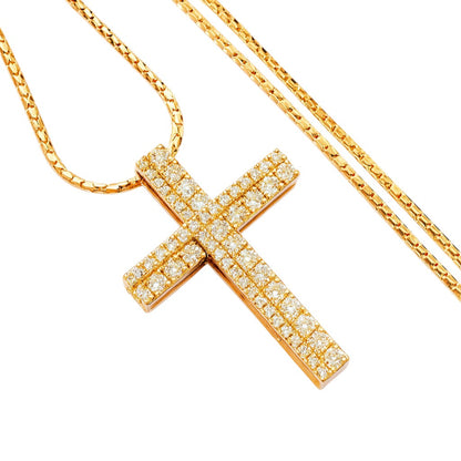 Collana cobra con pendente Croce in Oro Giallo 18K con Diamanti ct 0,80
