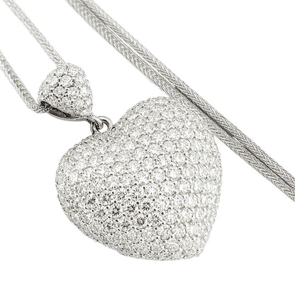 Collana con pendente a cuore bombato in oro bianco 18K - impreziosita da diamanti bianchi Ct 1,85