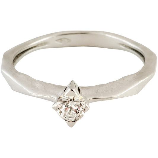 Anello Solitario spigoloso in oro bianco 18K con Diamante Ct 0,20