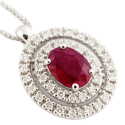 Collana pendente ovale con Diamanti 0,40 ct e Rubino 0,63 ct in oro bianco 18kt (750)