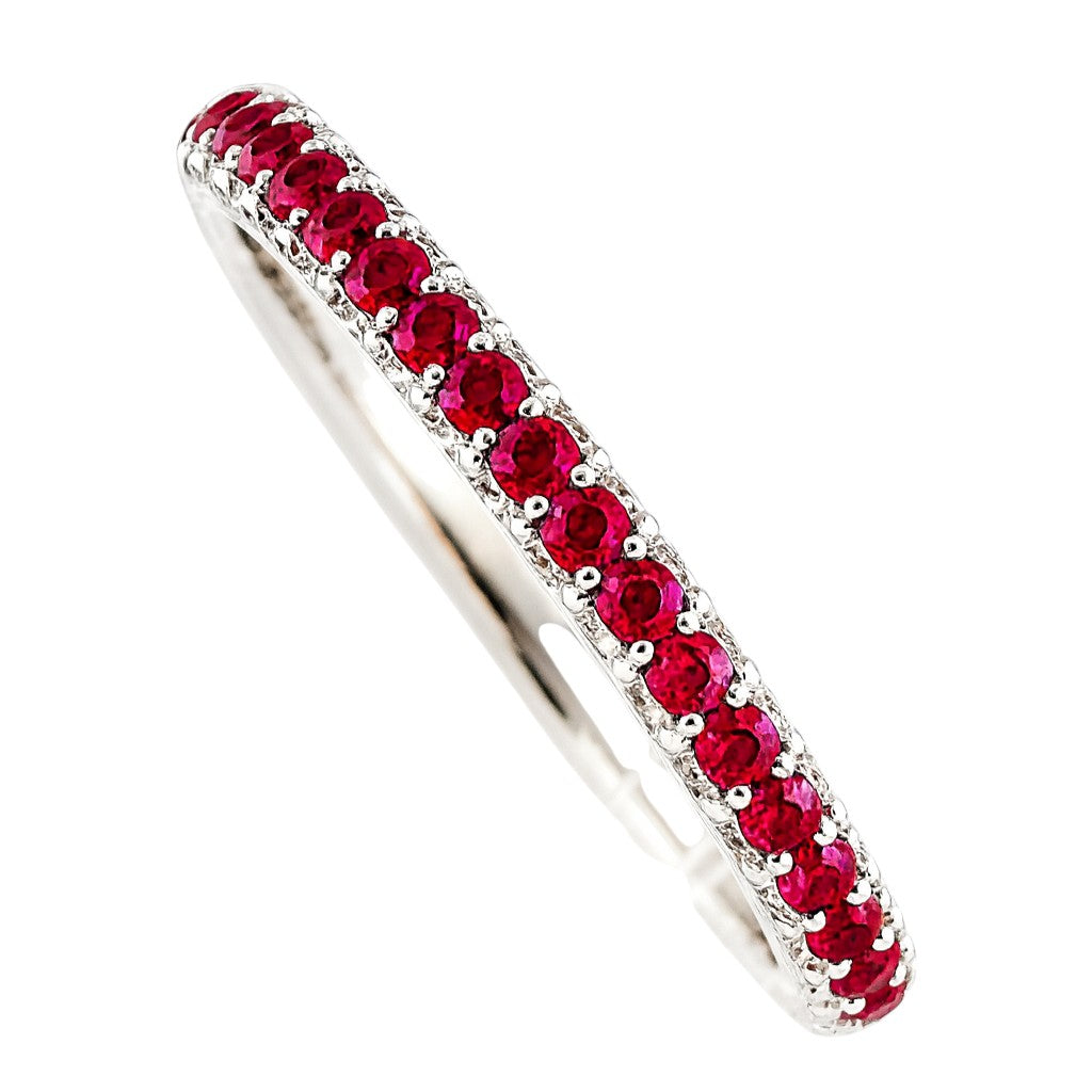 Anello riviera a giro 3 fili in oro bianco 18K con Diamanti ct 0,73 e Rubini ct 1,00