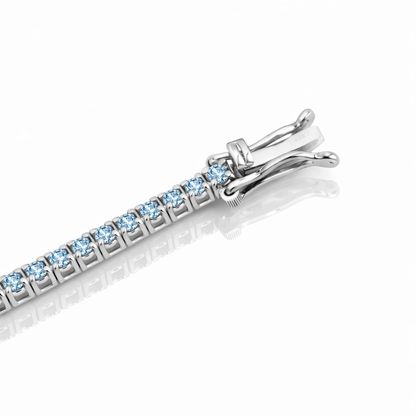 Bracciale Tennis filo tondo Unisex Oro 18kt-750 -20 cm  con Acquamarina Ct 9,20