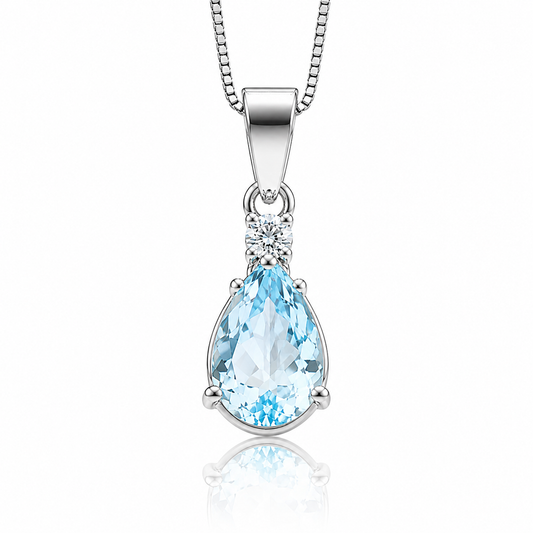 Collana a goccia acquamarina ct 1,55 e diamante ct 0,03 in oro bianco 18kt (750)
