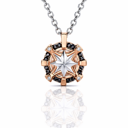 Collana con pendente rosa dei venti diamanti ct 0,16 ed ematite sfaccettata ct 3 in oro bianco e rosa 18kt (750)
