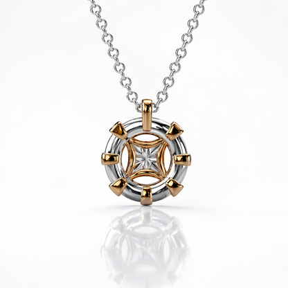 Collana con pendente rosa dei venti diamanti ct 0,16 ed ematite sfaccettata ct 3 in oro bianco e rosa 18kt (750)