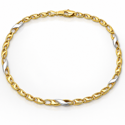 Bracciale maglia piatta oro giallo e bianco 18kt (750) - 3.55gr - Oreficeria