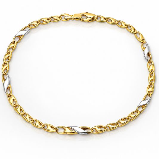 Bracciale maglia piatta oro giallo e bianco 18kt (750) - 3.55gr - Oreficeria