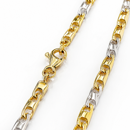 Bracciale intrecciato catena piatta in oro giallo e bianco 18kt (750) - 5.10 gr - Oreficeria