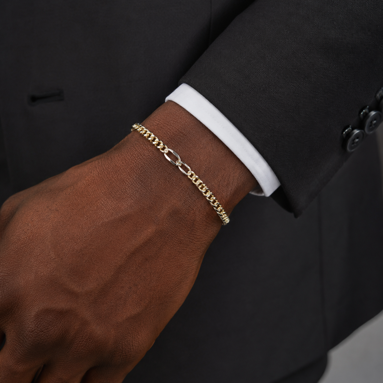 Bracciale catena piatta in oro giallo e bianco 18kt (750) - 2.50gr - Oreficeria