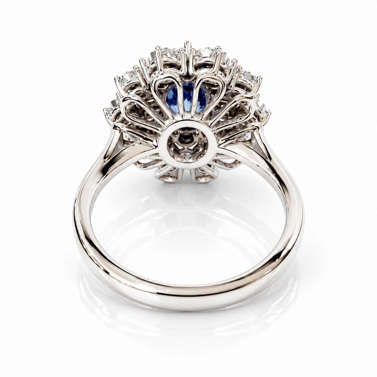 Anello con diamanti ct 0,20 e zaffiro naturale ct 1,05 in oro bianco 18Kt (750)
