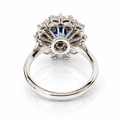 Anello con diamanti ct 0,20 e zaffiro naturale ct 1,05 in oro bianco 18Kt (750)