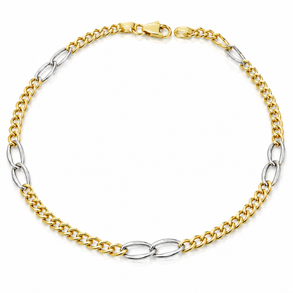 Bracciale catena piatta in oro giallo e bianco 18kt (750) - 2.50gr - Oreficeria