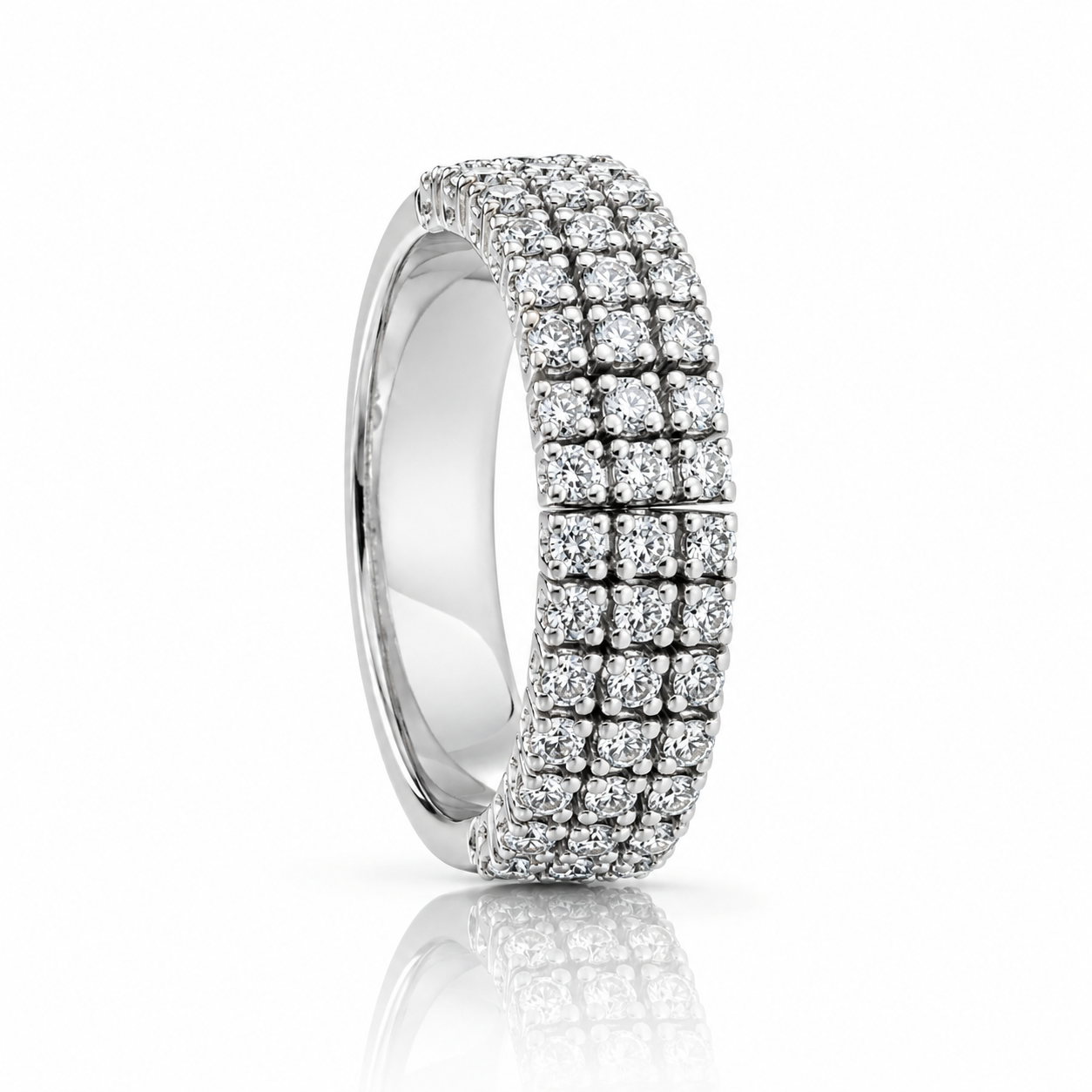 Anello 3 fasce semirigido con diamanti ct 0.65 in oro bianco 18kt (750)