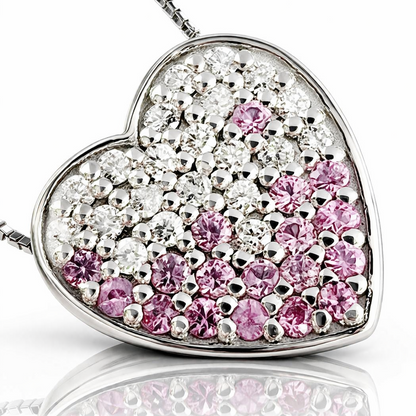 Collana cuore pavé con diamanti 0,25 ct e zaffiro rosa 0,20 ct in oro bianco 18Kt (750)
