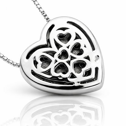 Collana cuore pavé con diamanti 0,25 ct e zaffiro rosa 0,20 ct in oro bianco 18Kt (750)