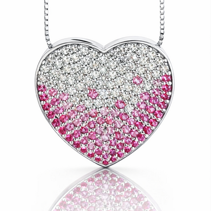 Collana cuore pavé con diamanti 0,71 ct e zaffiro rosa 0,60 ct in oro bianco 18Kt (750)