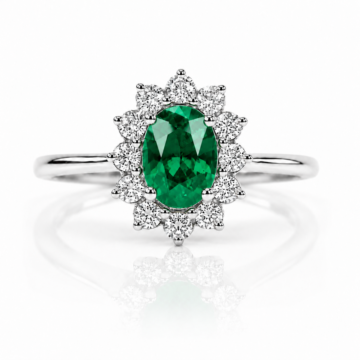 Anello con smeraldo ovale ct 0,55 e diamanti ct 0,20 in oro bianco 18kt (750)