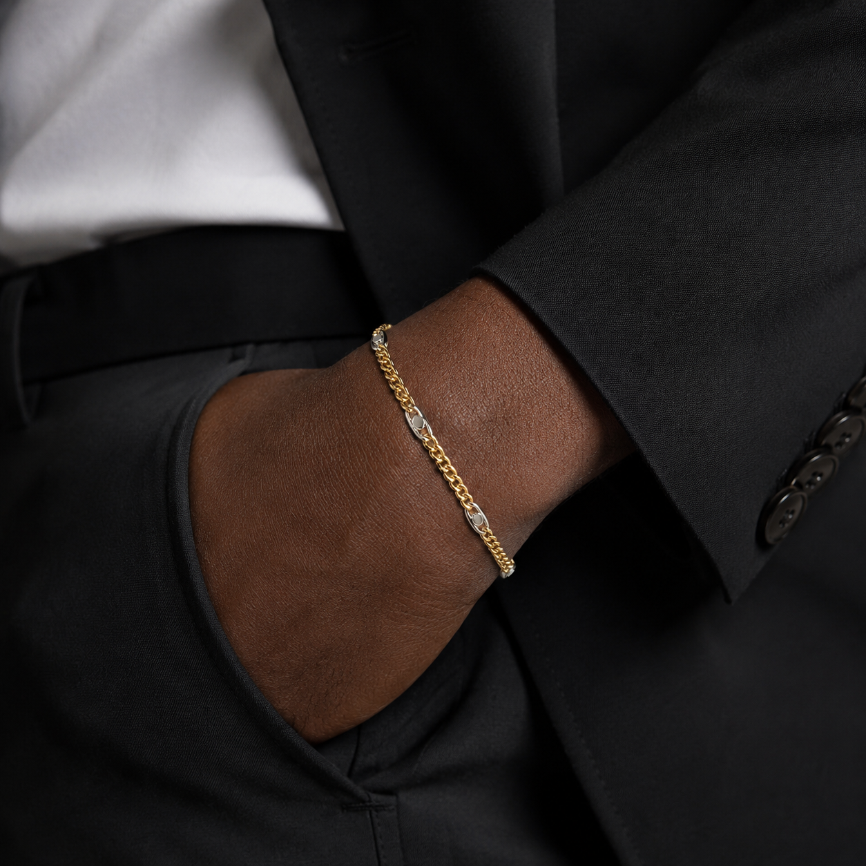 Bracciale catena piatta in oro giallo e bianco 18kt (750) - 1.85 gr - Oreficeria