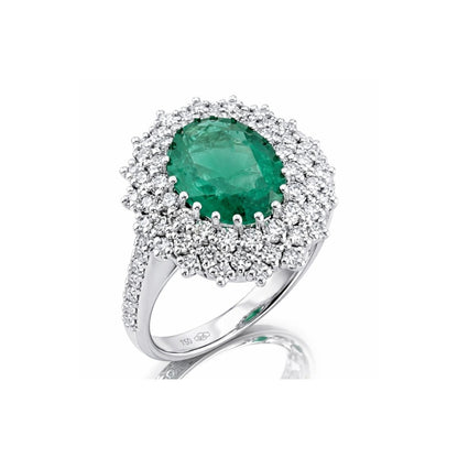 Anello con Smeraldo Ovale ct 1,73 e Diamanti ct 0,83 in oro bianco 18kt (750)