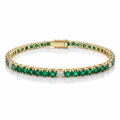 Bracciale Tennis con smeraldo 7,80 ct e diamanti 0,89 ct in oro giallo 18kt (750) – 21 cm