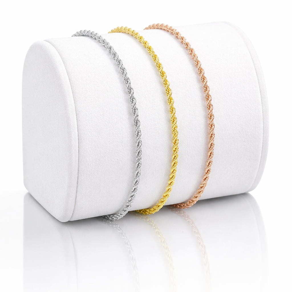 Bracciali funetta in oro bianco, giallo e rosa 18Kt (750) - 4.40gr - Oreficeria