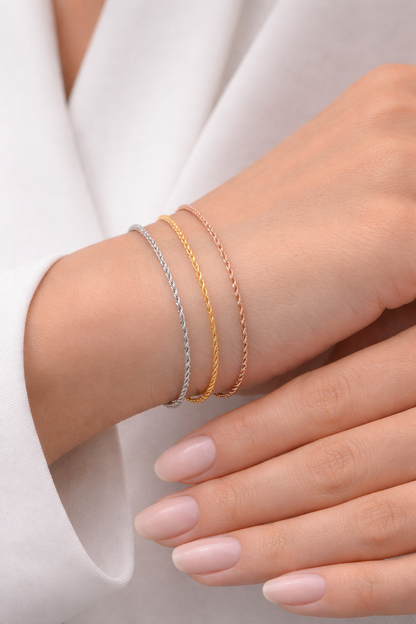 Bracciali funetta in oro bianco, giallo e rosa 18Kt (750) - 4.40gr - Oreficeria