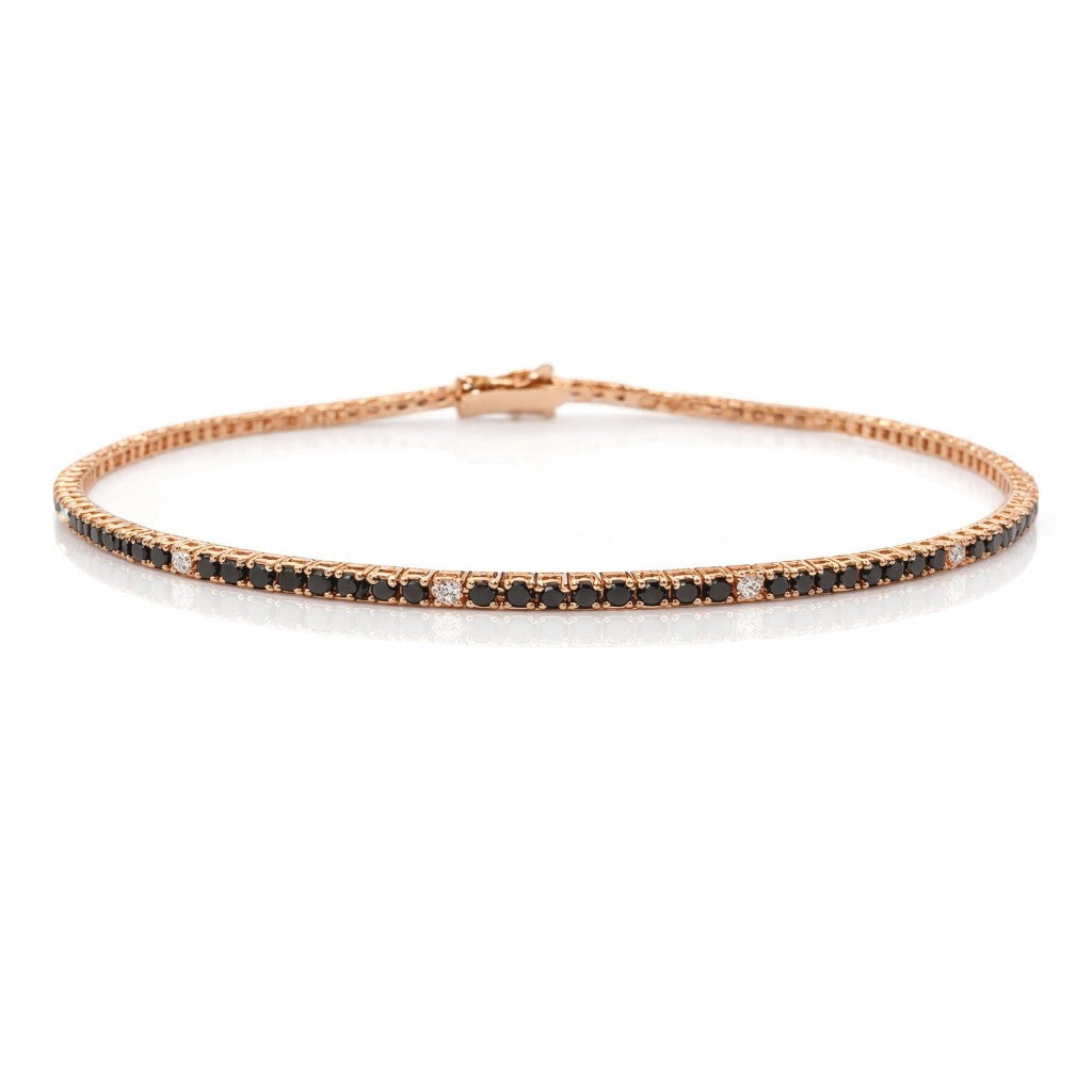 Bracciale tennis con diamanti neri 1,87 ct e bianchi 0,17 ct  in oro rosa 18Kt (750) – 21 cm