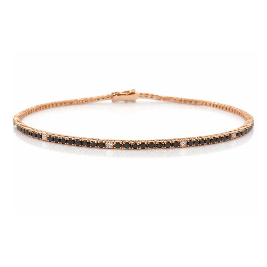 Bracciale tennis con diamanti neri 1,87 ct e bianchi 0,17 ct  in oro rosa 18Kt (750) – 21 cm