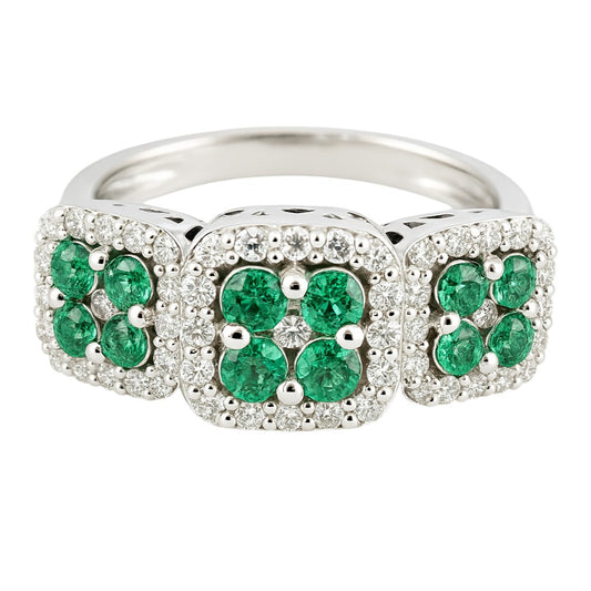 Anello trilogy magic in oro bianco 18K con Diamanti 0,55 ct e Smeraldi 0,57 ct