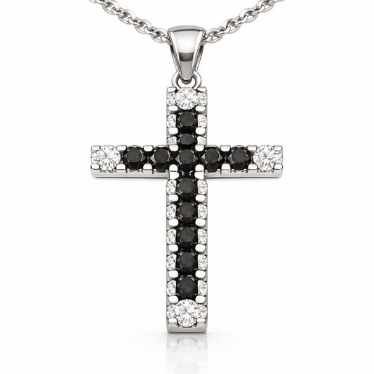 Collana Croce con Diamanti bianchi ct 0,25 Diamanti Neri ct 1,07 in oro bianco 18kt (750)