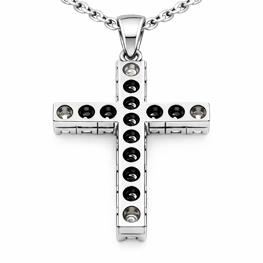 Collana Croce con Diamanti bianchi ct 0,25 Diamanti Neri ct 1,07 in oro bianco 18kt (750)