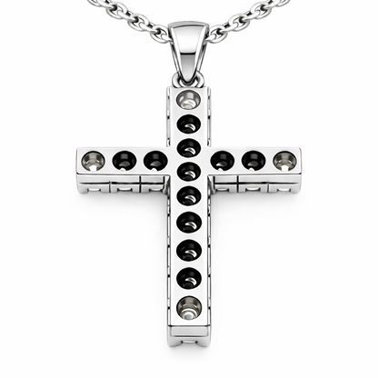 Collana Croce con Diamanti bianchi ct 0,25 Diamanti Neri ct 1,07 in oro bianco 18kt (750)