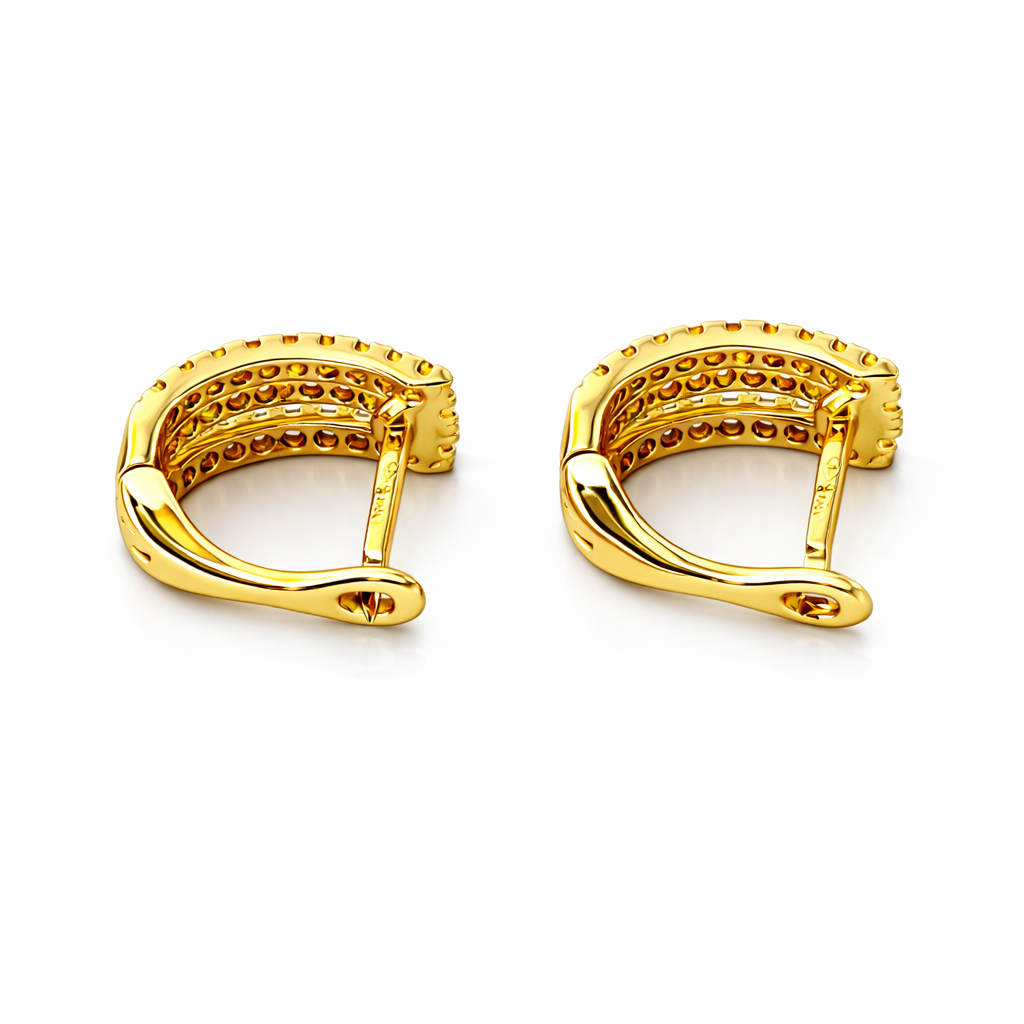 Orecchini con 3 file di diamanti ct 0,42 in oro giallo 18kt (750)