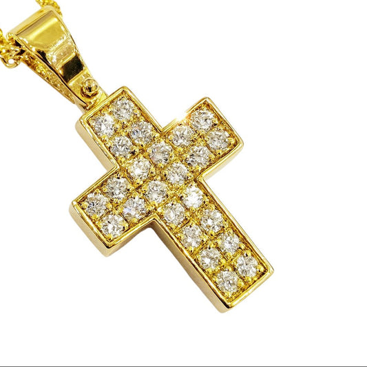 Collana rolò in oro giallo 18K con pendente croce pavé e diamanti 0,40 ct