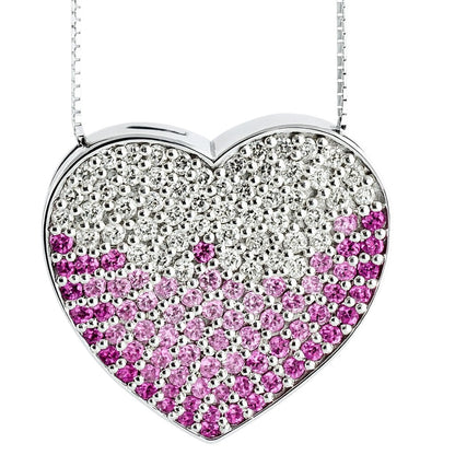 Collana cuore pavé in oro bianco 18K con diamanti 0,71 ct e zaffiro rosa 0,60 ct