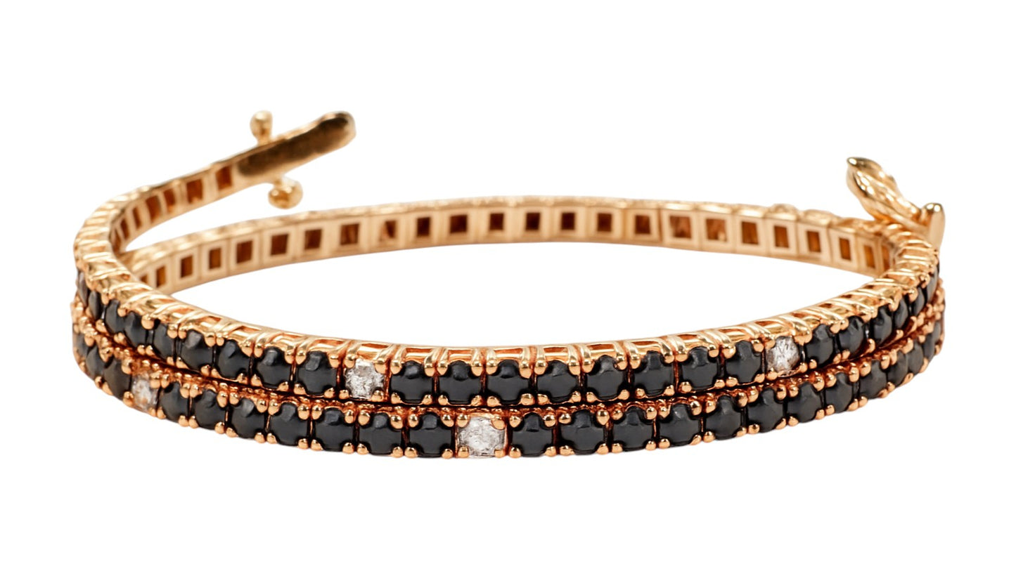 Bracciale tennis in oro rosa 18K con diamanti neri 2,99 ct e bianchi 0,24 ct – 18 cm