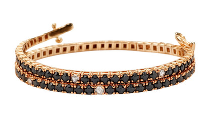 Bracciale tennis in oro rosa 18K con diamanti neri 2,99 ct e bianchi 0,24 ct – 18 cm