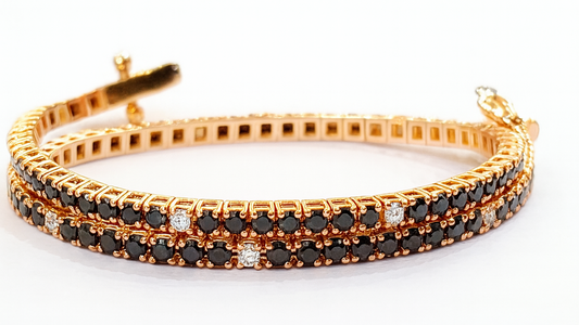 Bracciale tennis in oro rosa 18K-750  con diamanti neri 1,87 ct e bianchi 0,17 ct – 21 cm