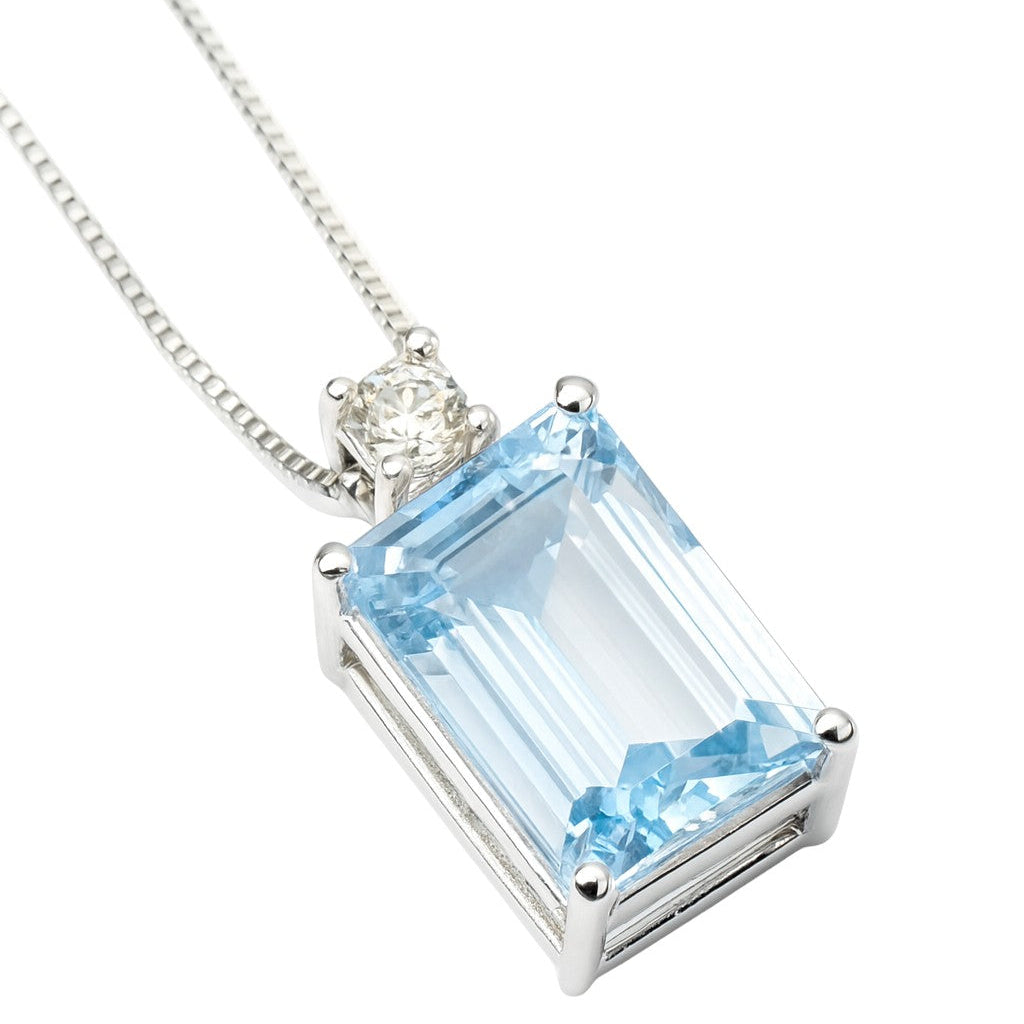 Collana in oro bianco 18K con pendente topazio 1,87 ct e diamante 0,03 ct