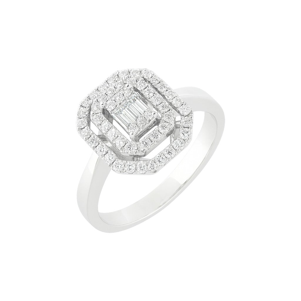 Anello rettangolare impreziosito da diamanti bianchi 0,60 ct in oro bianco 18kt (750)