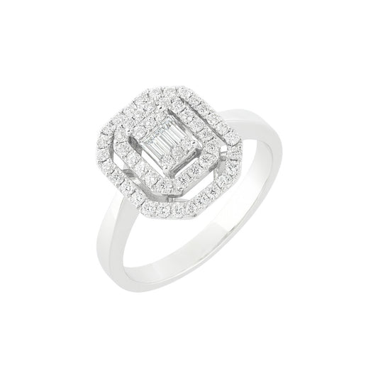 Anello rettangolare impreziosito da diamanti bianchi 0,60 ct in oro bianco 18kt (750)