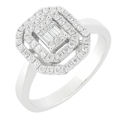 Anello rettangolare in oro bianco 18k impreziosito da diamanti bianchi 0,60 ct