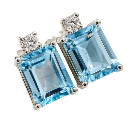 Orecchini in oro bianco 18K con topazio 3,80 ct e diamante 0,05 ct