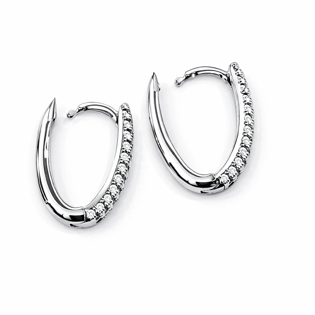 Orecchini ovali in pavé con diamanti bianchi ct 0,31 in oro bianco 18kt (750)