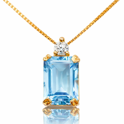 Collana con pendente topazio 1,90 ct e diamante 0,03 ct in oro giallo 18Kt (750)
