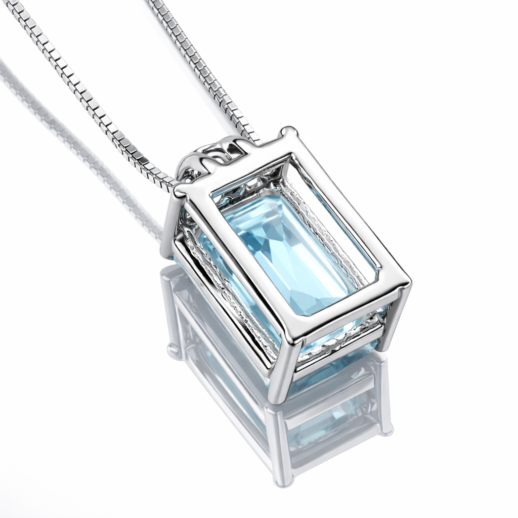 Collana con pendente topazio 1,87 ct e diamante 0,03 ct  in oro bianco 18Kt (750)