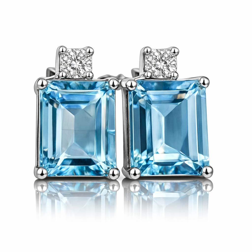 Orecchini con topazio 3,80 ct e diamante 0,05 ct in oro bianco 18Kt (750)