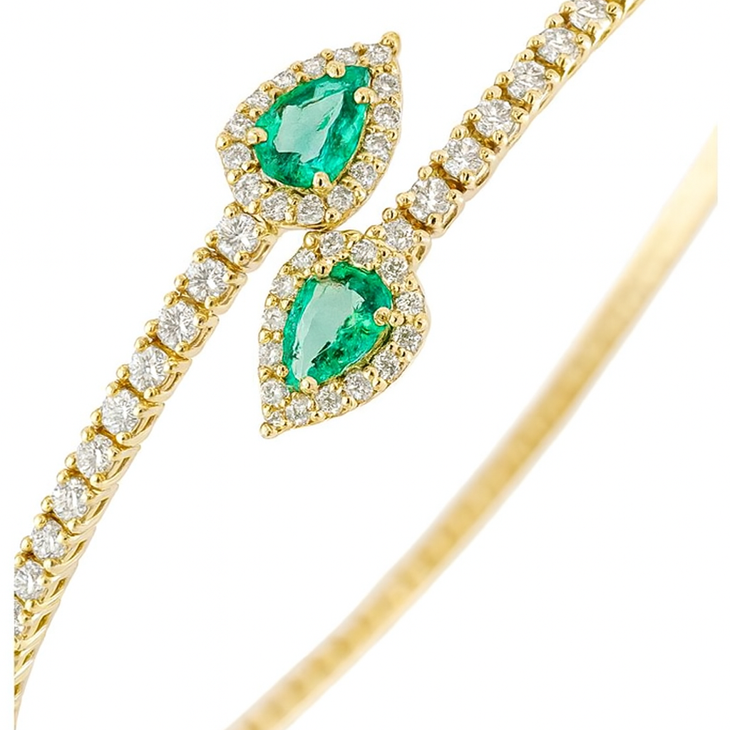 Bracciale a molla contrarié “Astralia” in oro giallo 18Kt con smeraldi 0,77 ct e diamanti 0,92 ct
