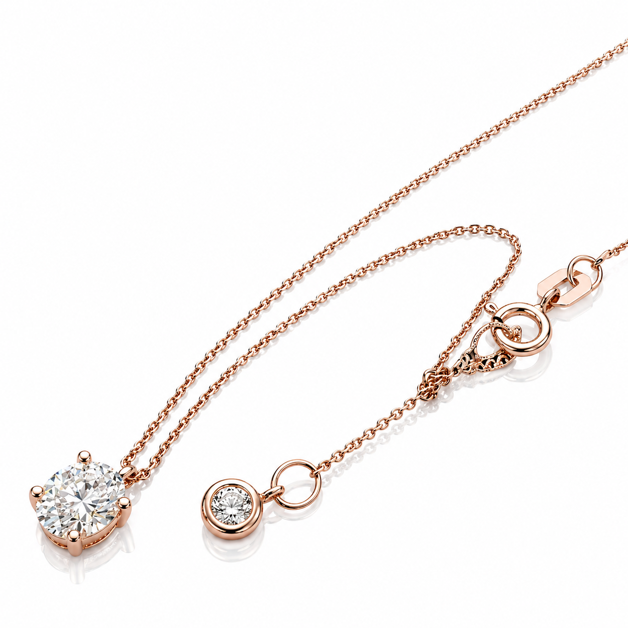 Collana con pendente diamante ovale ct 0,30 e diamante rotondo ct 0,20 in oro rosa 18kt (750) certificato HRD Antwerp