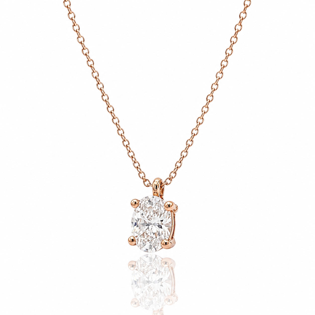 Collana con pendente diamante ovale ct 0,30 e diamante rotondo ct 0,20 in oro rosa 18kt (750) certificato HRD Antwerp